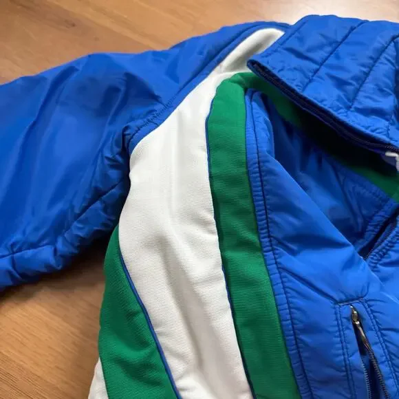 Women's Vintage 80's Roffe Blue Green Moto Crop Ski Puffer Jacket Sz Small VTG - Picture 3 of 7